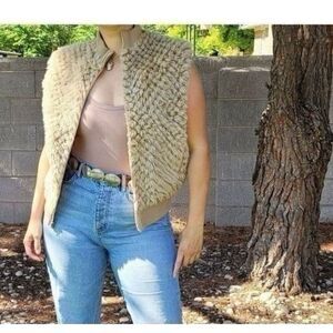Vintage furry vest sweater Betmar medium sandy brown retro 70's wolverine lion